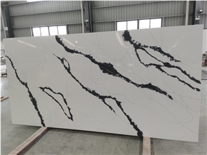 Panda White Artificial Quartz Slabs With Black Veins